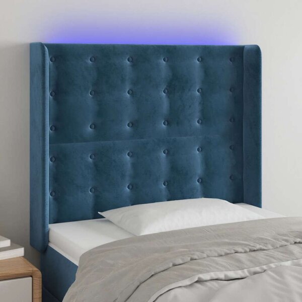 Bársony Fejtámla LED-del - Sötétkék - 93x16x118/128cm