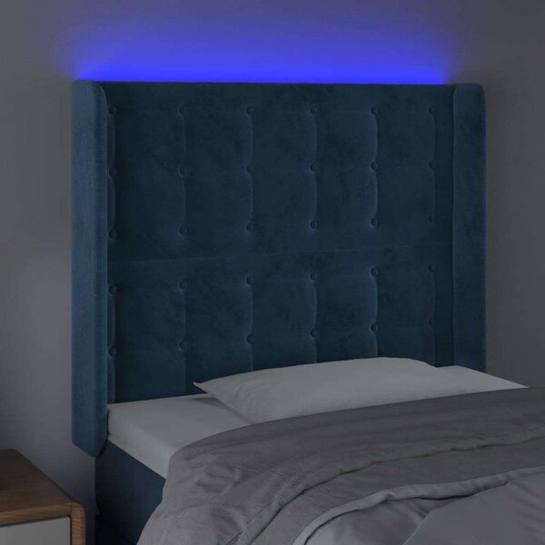 Bársony Fejtámla LED-del - Sötétkék - 93x16x118/128cm