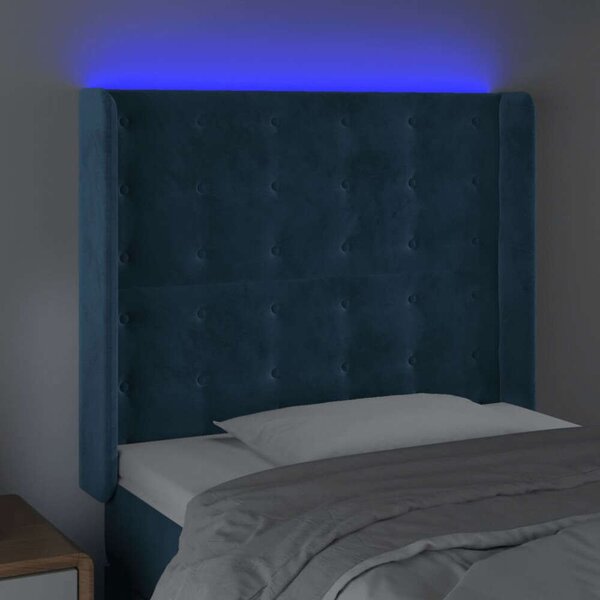 Bársony Fejtámla LED-del - Sötétkék - 93x16x118/128cm
