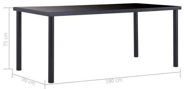 Fekete edzett üveg étkezőasztal 180 x 90 x 75 cm