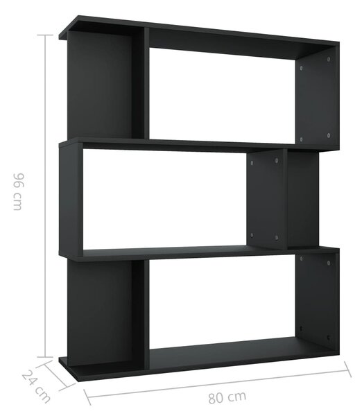 Fekete szerelt fa könyvszekrény/térelválasztó 80 x 24 x 96 cm