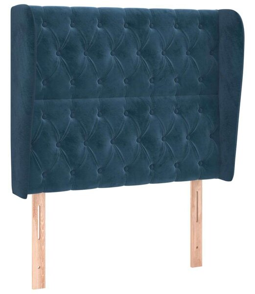 Bársony Ágyfejtámla - Sötétkék - Szárnyakkal - 103x23x118/128cm