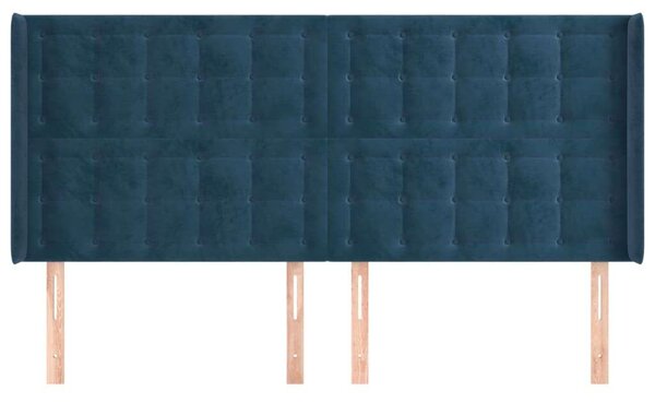 Elegáns Bársony Ágyfejtámla Szárnnyal - Sötétkék - 203x118/128cm
