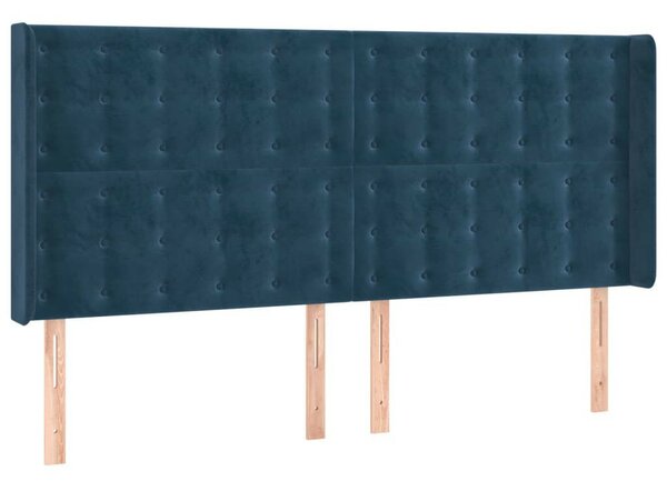 Elegáns Bársony Ágyfejtámla Szárnnyal - Sötétkék - 203x118/128cm