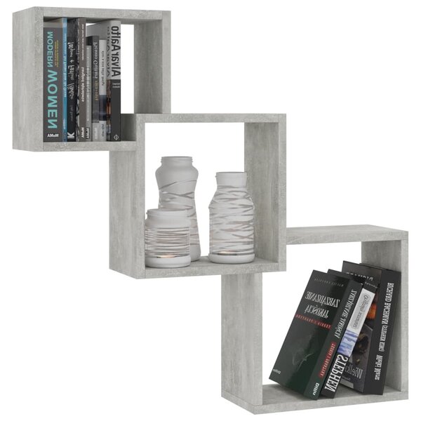Betonszürke kocka alakú szerelt fa fali polcok 68x15x68 cm