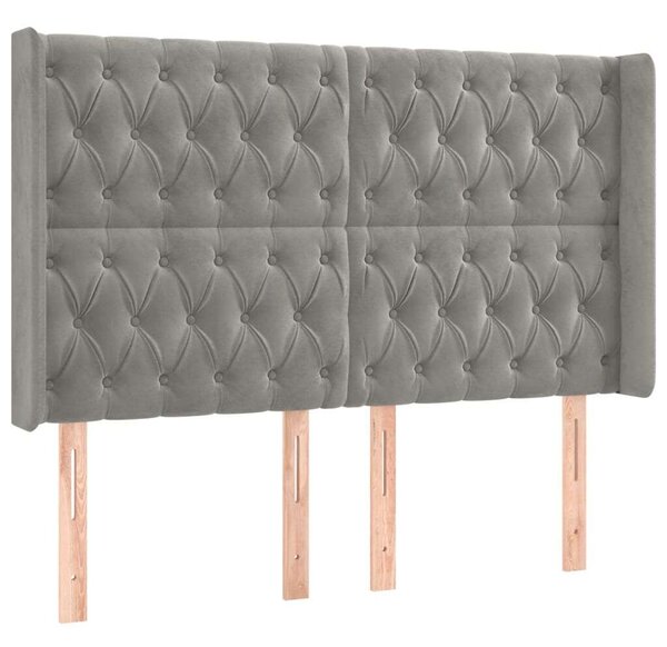 Világosszürke bársony led-es fejtámla 163x16x118/128 cm