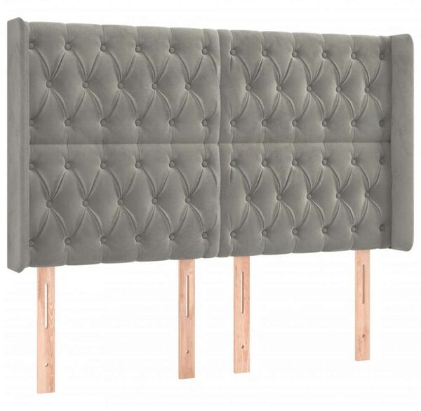 Világosszürke bársony led-es fejtámla 163x16x118/128 cm