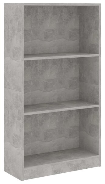 3 szintes betonszürke szerelt fa könyvszekrény 60x24x109 cm