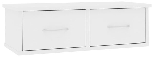 Fehér szerelt fa falra szerelhető fiókos polc 60 x 26 x 18,5 cm