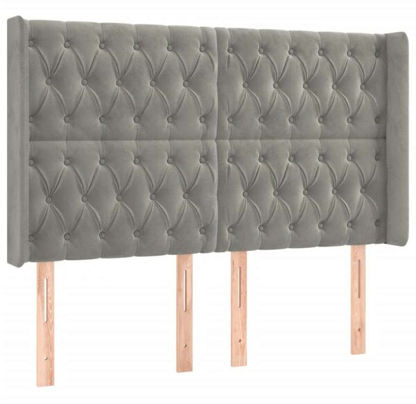 Világosszürke bársony led-es fejtámla 163x16x118/128 cm