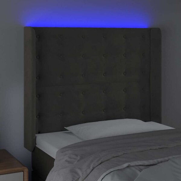 Bársony LED Fejtámla - Sötétszürke - 93x16x118/128cm