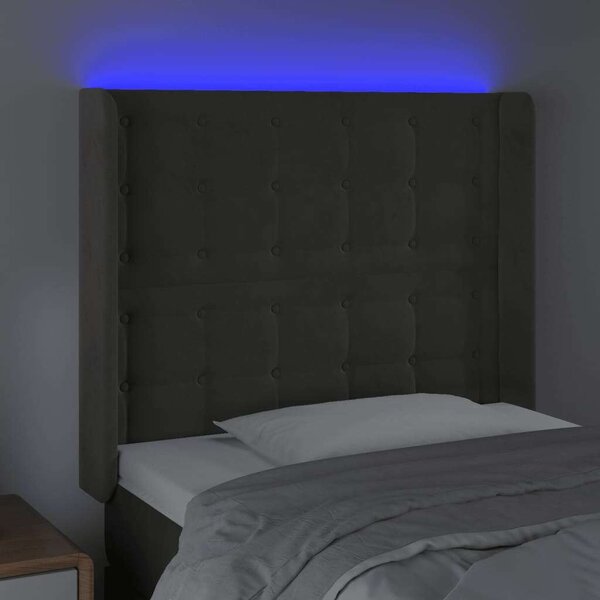 Bársony LED Fejtámla - Sötétszürke - 93x16x118/128cm