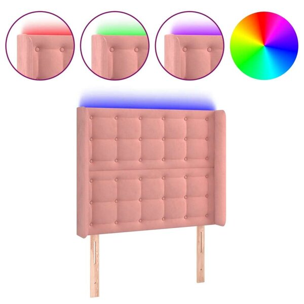 Bársony Fejtámla LED-del - Rózsaszín - 93x16x118/128cm