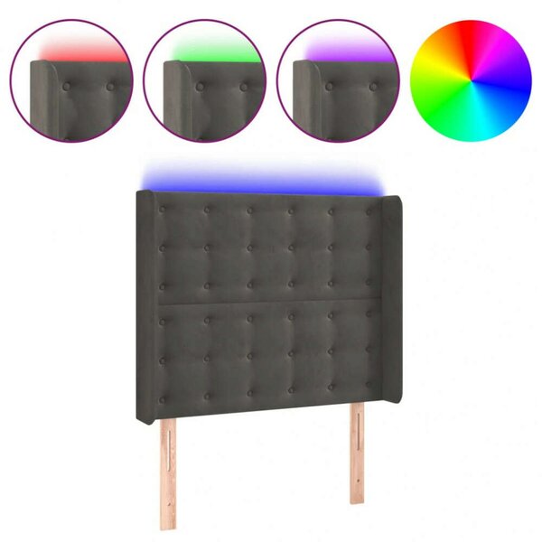 Bársony LED Fejtámla - Sötétszürke - 93x16x118/128cm