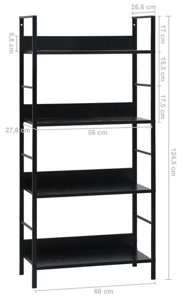4 szintes fekete szerelt fa könyvespolc 60 x 27,6 x 124,5 cm