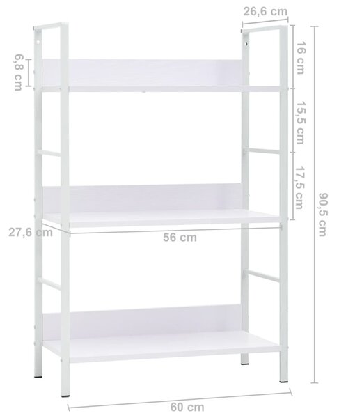 3 szintes fehér szerelt fa könyvespolc 60 x 27,6 x 90,5 cm