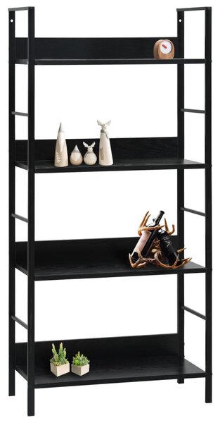 4 szintes fekete szerelt fa könyvespolc 60 x 27,6 x 124,5 cm
