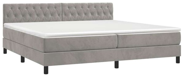 Világosszürke bársony rugós és led-es ágy matraccal 200x200 cm