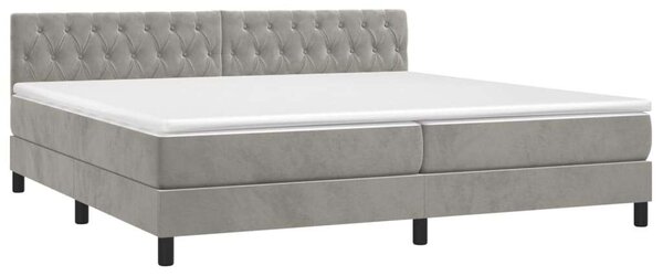 Világosszürke bársony rugós és led-es ágy matraccal 200x200 cm