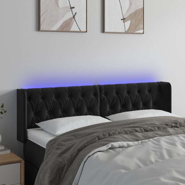 LED-es Fekete Bársony Fejtámla - 163cm