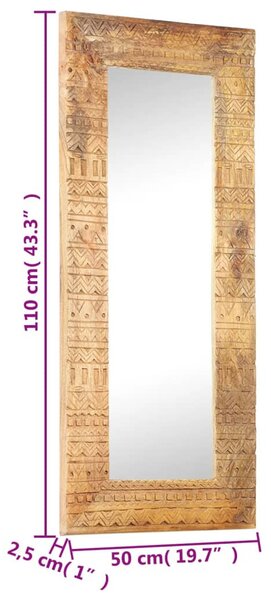 Kézzel faragott tömör mangófa tükör 110 x 50 x 2,5 cm