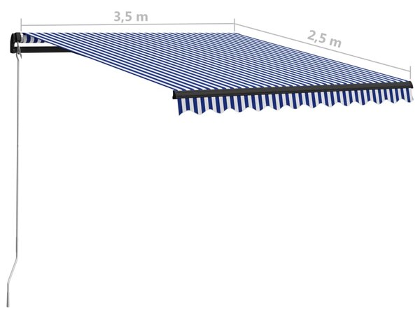 Kék és fehér kézzel kihúzható napellenző 350 x 250 cm