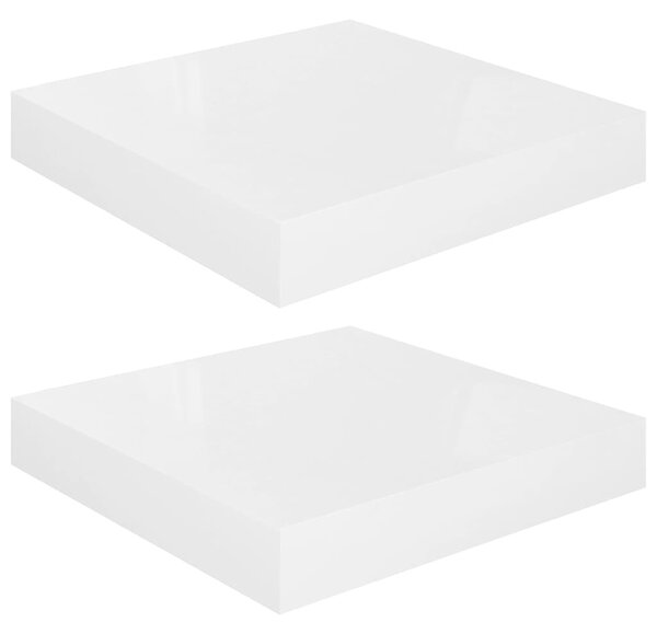 2 db magasfényű fehér MDF lebegő fali polc 23 x 23,5 x 3,8 cm