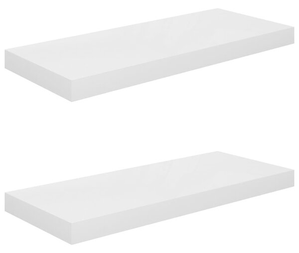 2 db magasfényű fehér MDF lebegő fali polc 60 x 23,5 x 3,8 cm