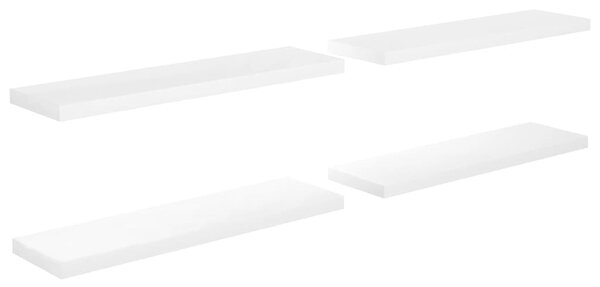 4 db magasfényű fehér MDF lebegő fali polc 90 x 23,5 x 3,8 cm