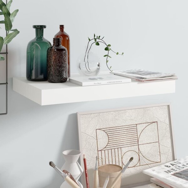 Magasfényű fehér MDF lebegő fali polc 40 x 23 x 3,8 cm