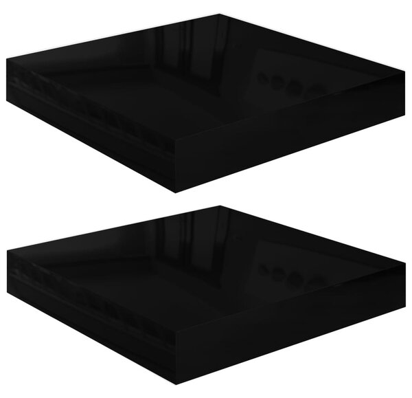 2 db magasfényű fekete MDF lebegő fali polc 23 x 23,5 x 3,8 cm