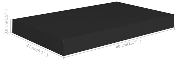 2 db fekete MDF lebegő fali polc 40 x 23 x 3,8 cm