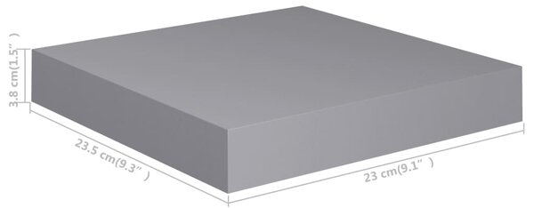 4 db szürke MDF lebegő fali polc 23 x 23,5 x 3,8 cm