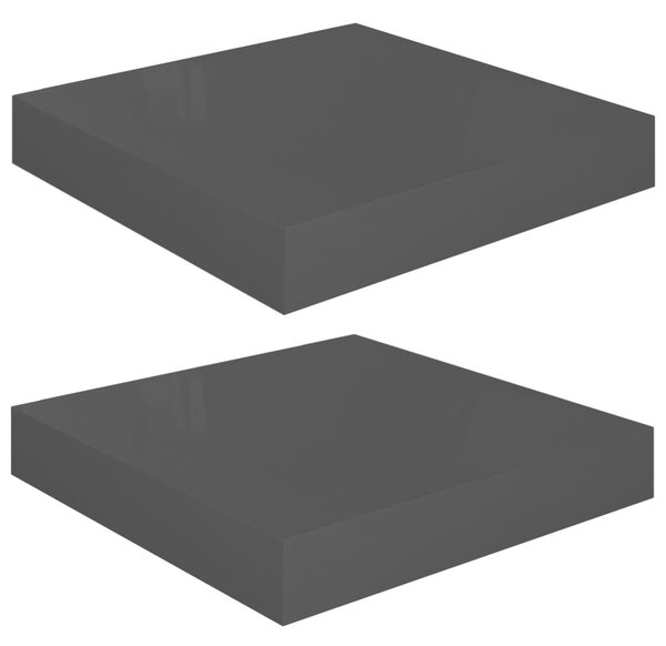 2 db magasfényű szürke MDF lebegő fali polc 23 x 23,5 x 3,8 cm