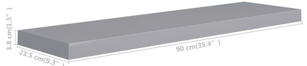 Szürke MDF lebegő fali polc 90 x 23,5 x 3,8 cm