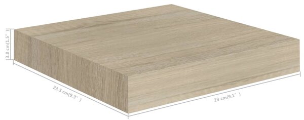 4 db tölgyszínű MDF lebegő fali polc 23 x 23,5 x 3,8 cm