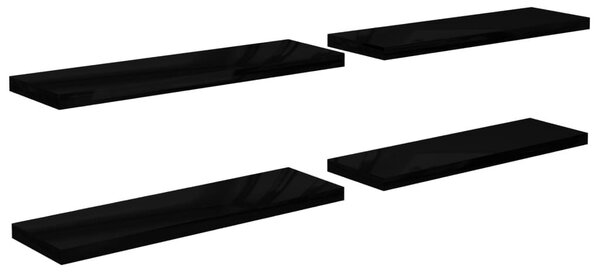 4 db magasfényű fekete MDF lebegő fali polc 120 x 23,5 x 3,8 cm