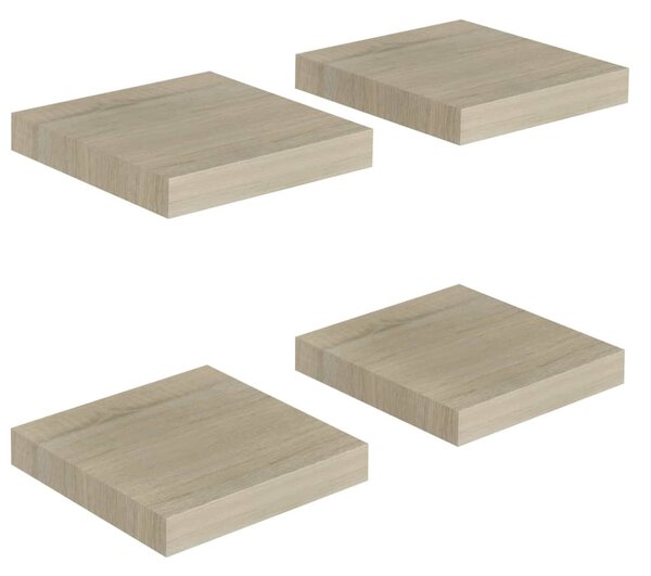 4 db tölgyszínű MDF lebegő fali polc 23 x 23,5 x 3,8 cm