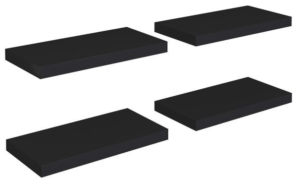 4 db fekete MDF lebegő fali polc 50 x 23 x 3,8 cm