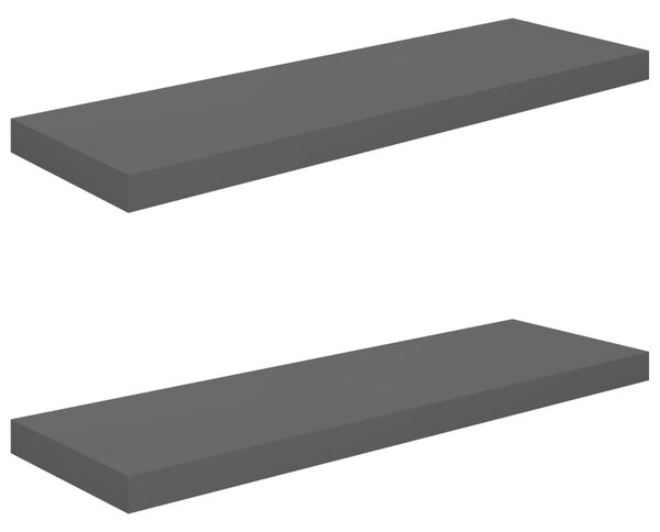2 db magasfényű szürke MDF lebegő fali polc 80 x 23,5 x 3,8 cm