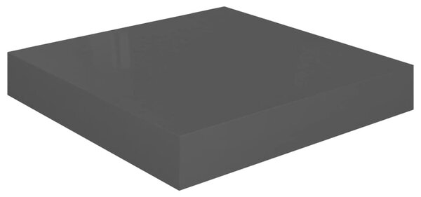 2 db magasfényű szürke MDF lebegő fali polc 23 x 23,5 x 3,8 cm