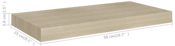 4 db tölgyszínű MDF lebegő fali polc 50 x 23 x 3,8 cm