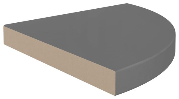 4 db magasfényű szürke MDF lebegő sarokpolc 35 x 35 x 3,8 cm