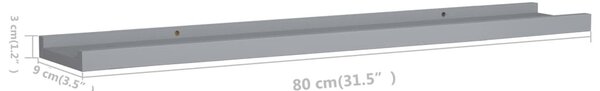 2 db szürke MDF szegélypolc képkeretekhez 80 x 9 x 3 cm