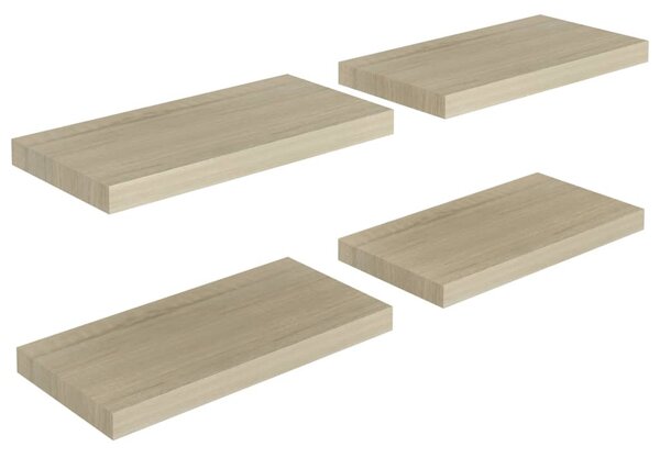 4 db tölgyszínű MDF lebegő fali polc 50 x 23 x 3,8 cm