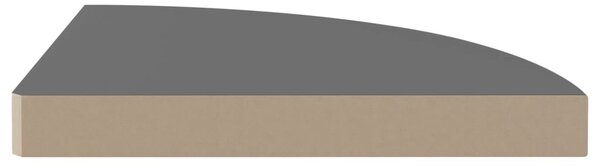 4 db magasfényű szürke MDF lebegő sarokpolc 35 x 35 x 3,8 cm
