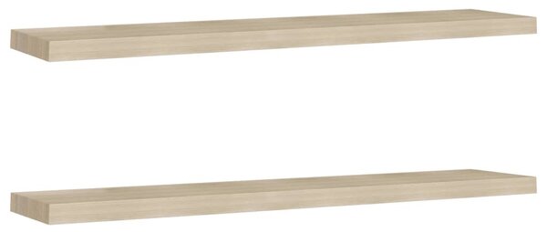 2 db tölgyszínű MDF fali polc 120 x 23,5 x 3,8 cm