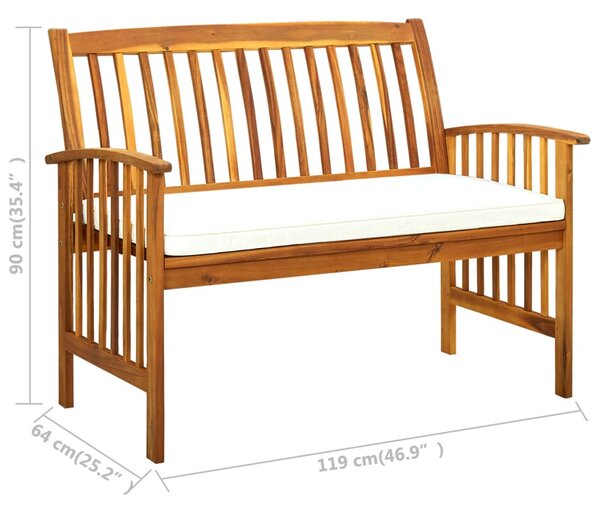 Tömör akácfa kerti pad párnával 119 cm