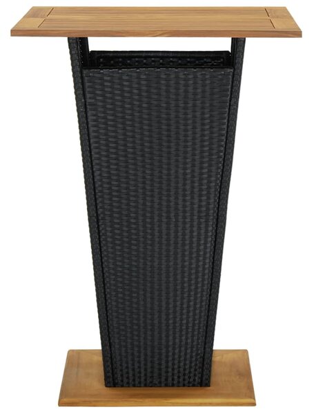 Fekete polyrattan és tömör akácfa bárasztal 80 x 80 x 110 cm