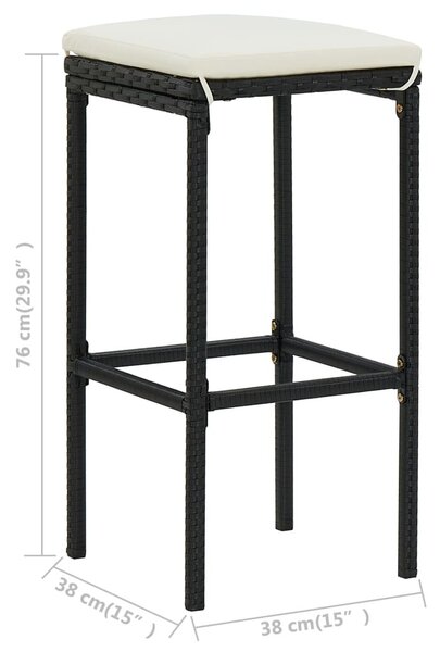 3 részes fekete polyrattan bárszett